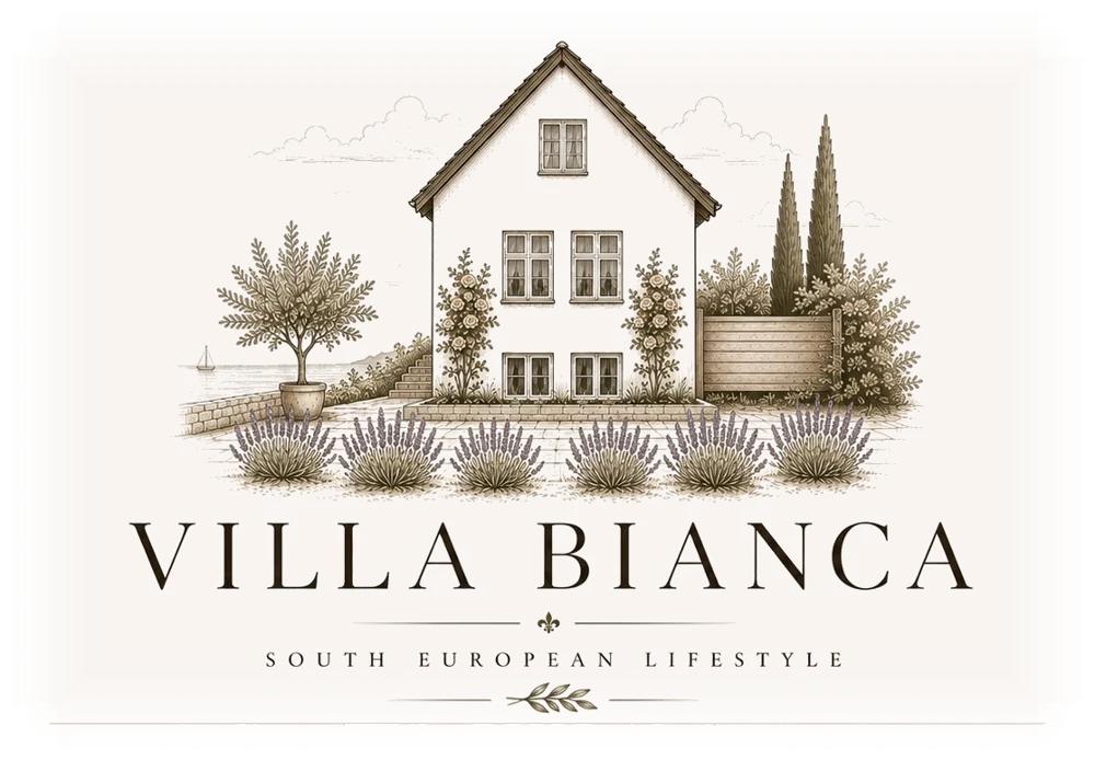 Villa Bianca hovedlogo med villa og navnetræk