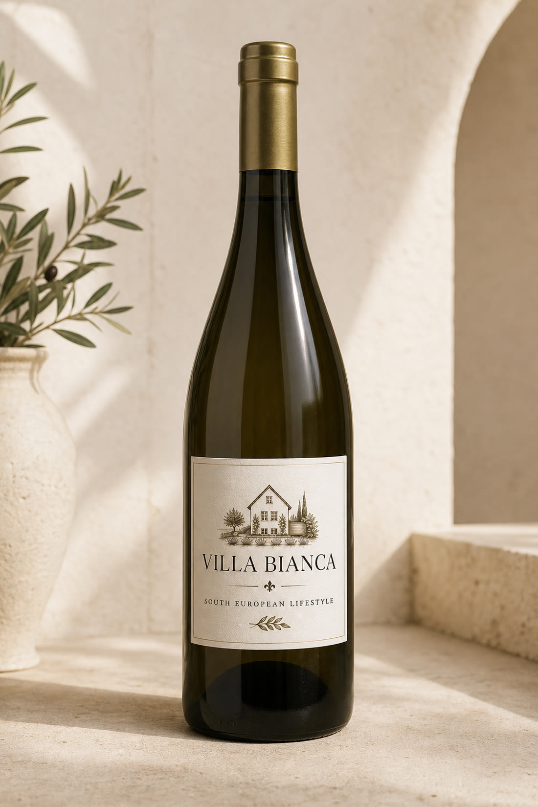 Villa Bianca vinflaske med label