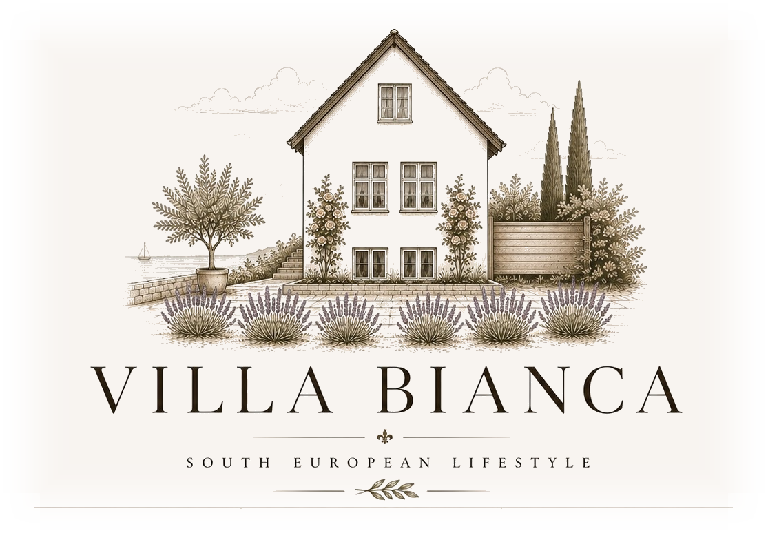 Villa Bianca hovedlogo med villa og navnetræk
